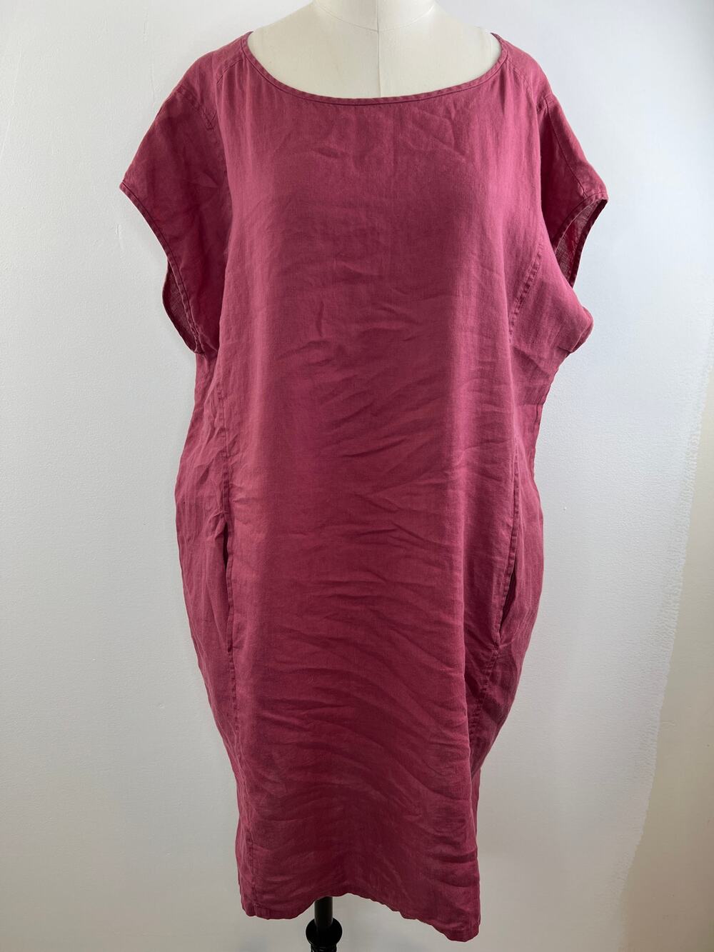 EILEEN FISHER Pink Scoop Batwing Lagenlook Organic Linen Shift Dress Large L